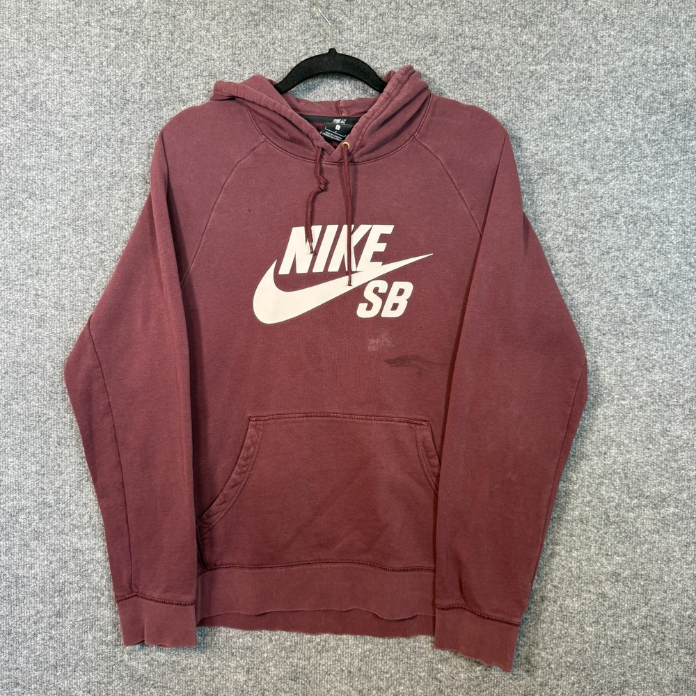 Nike SB Sweatshirt Mens Large Burgundy Fleece Hoodie Long Sleeve Pullover Flaw